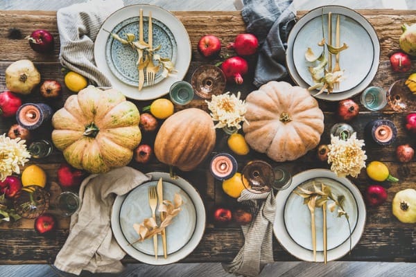 thanksgiving table setting with food